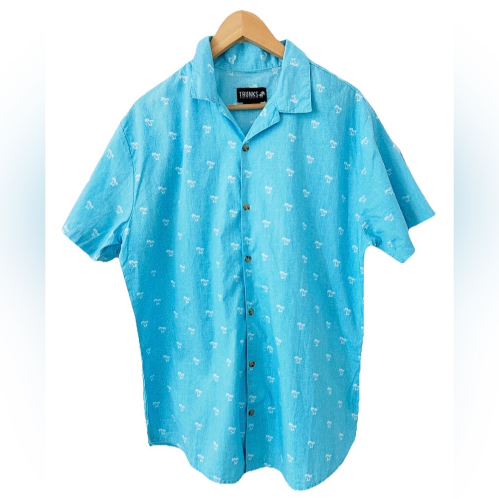 Trunks Surf & Swim Co Blue Palm Print Shirt Men’s L 100% Cotton